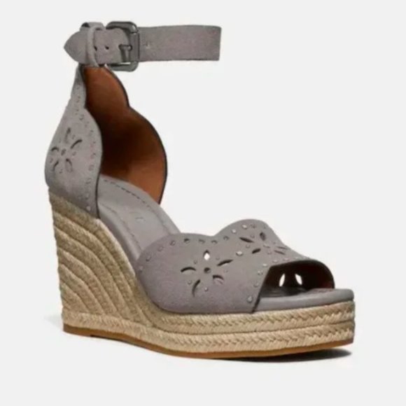 Coach Kelsi Grey Suede Wedge Sandals - Picture 1 of 8